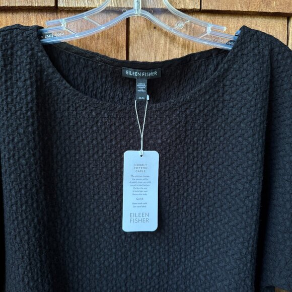 NWT Eileen Fisher Black Textured Stretch Knit Short Sleeve Top in Women's Medium - Picture 3 of 9